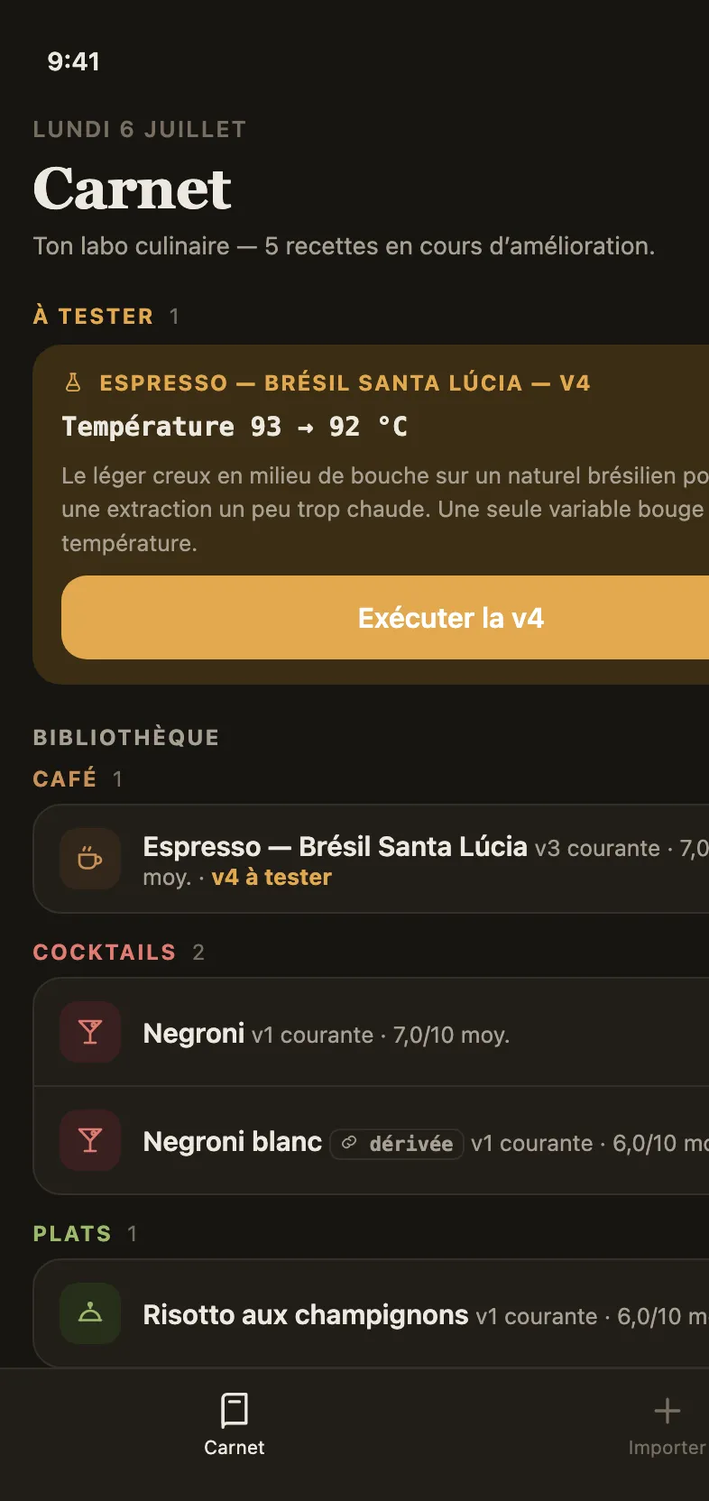 Carnet home, recipes being improved